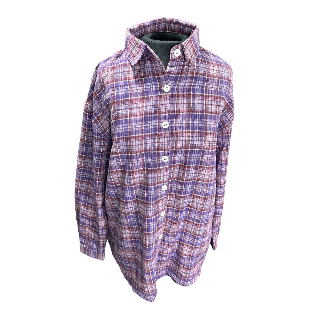 Purple & Red Plaid Button-Up Shirt S